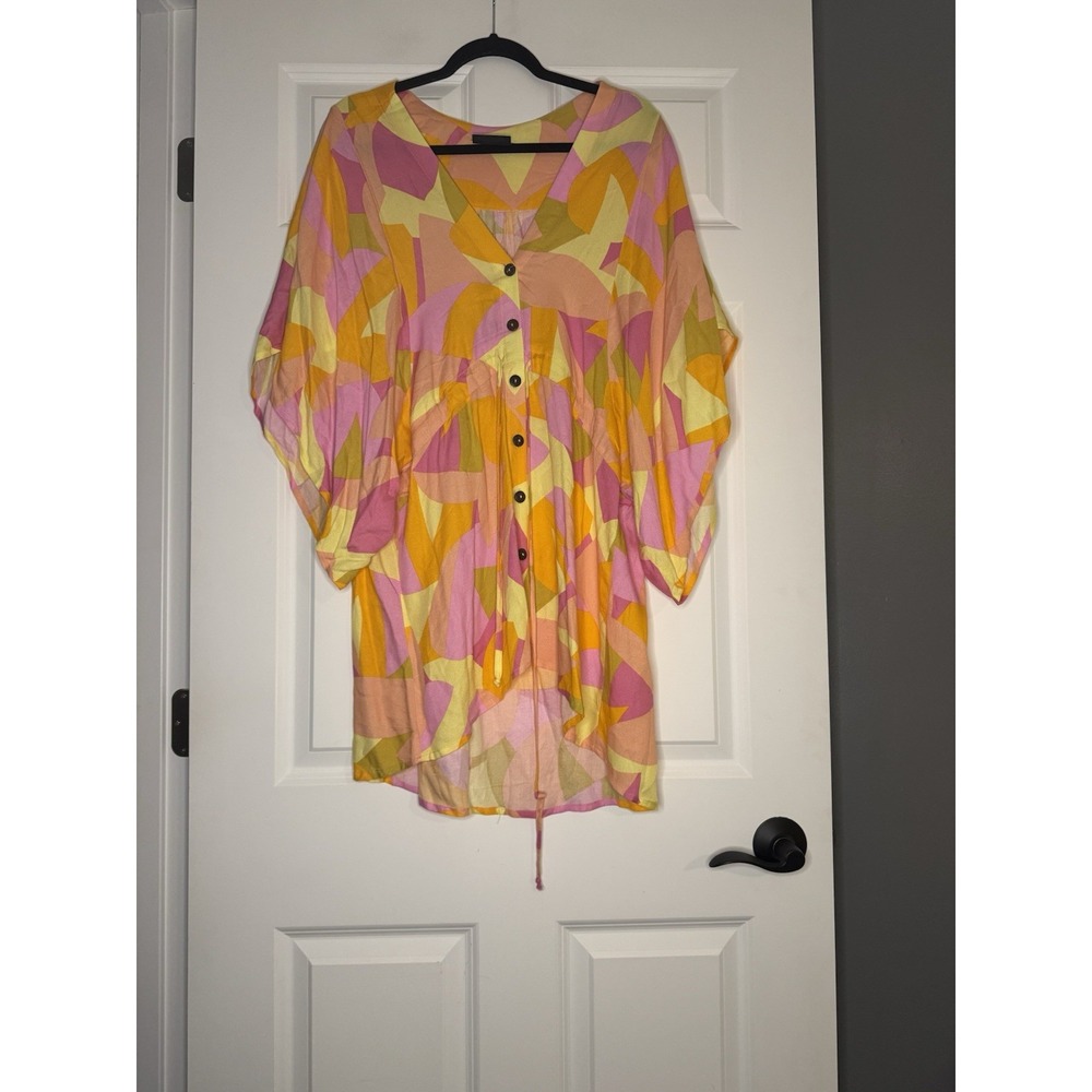 Vici Small Short Sleeve Swimsuit Coverup Dress Small Yellow Pink Peach